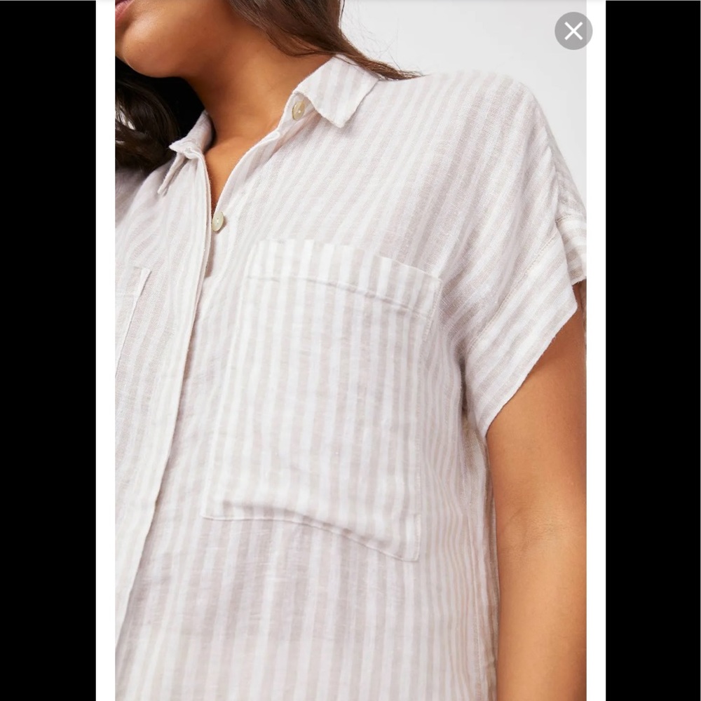 Michael Farrell - Cotton body tan/white stripe Button Up Collar, Sleeveless Top